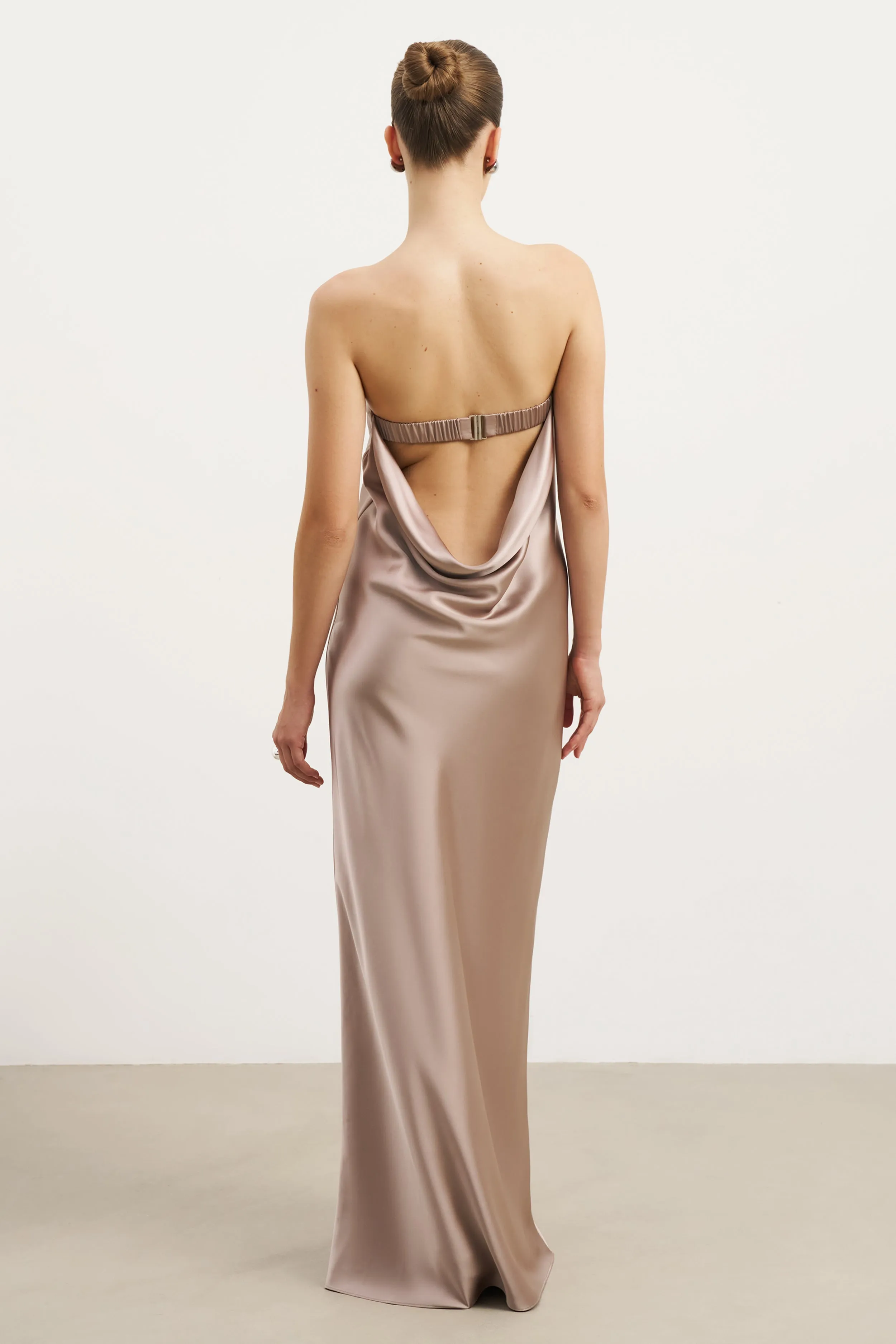 V Neckline Mix-And-Match Satin Cowl Back Maxi Dress - Taupe