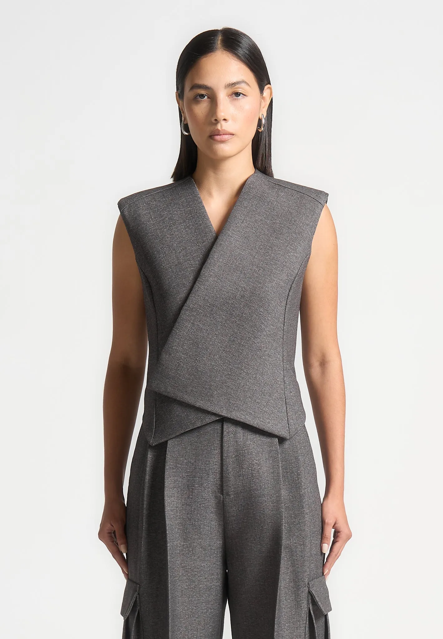 Tailored Layers Minimalist Comfort Laurence - Textured Tailored Wrap Waistcoat - Grey Marl