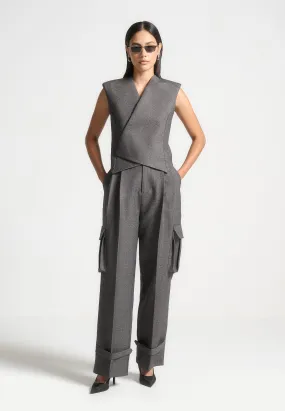 Laurence - Textured Tailored Wrap Waistcoat - Grey Marl Chic Business Wear