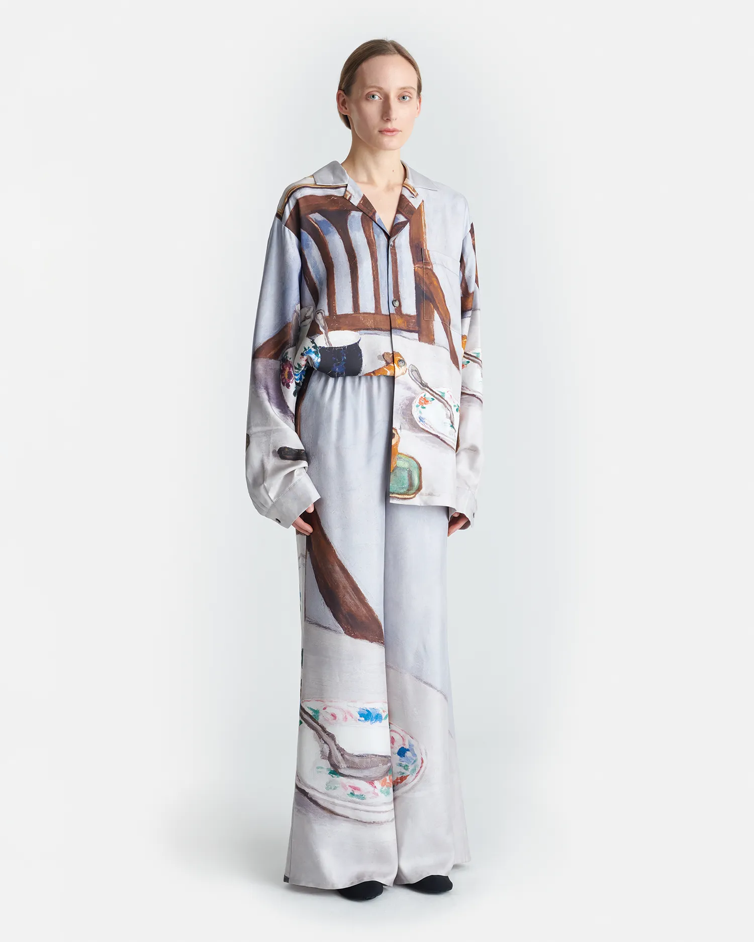 Milon - Printed Flared Silk Twill Pants - Poppyseed Cake Statement Piece Non Restrictive Cut