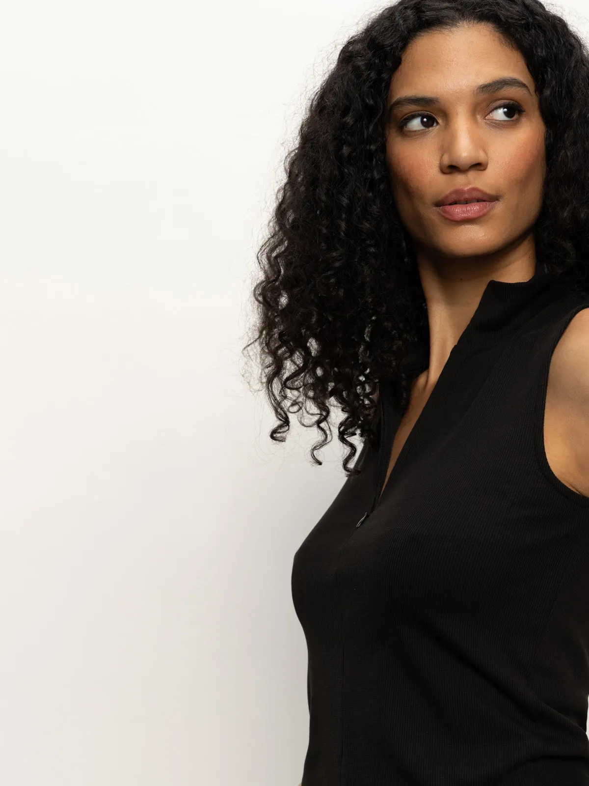 Sporty Top Sleeveless Zip Mock Top Black