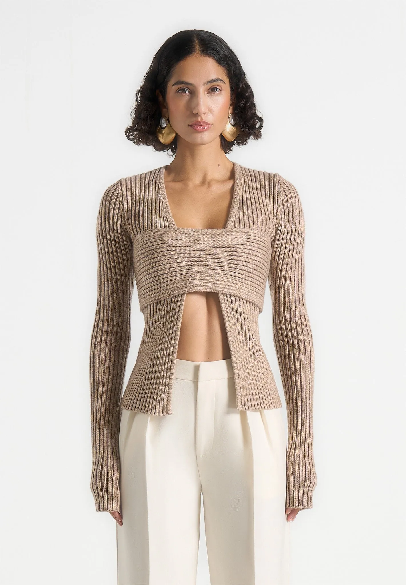 Marisa - 2-In-1 Knit Bandeau Cardigan - Beige Casual Essentials