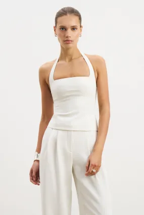 Effortless Tailored Halter Bodice Top - White Raw Edge Detail