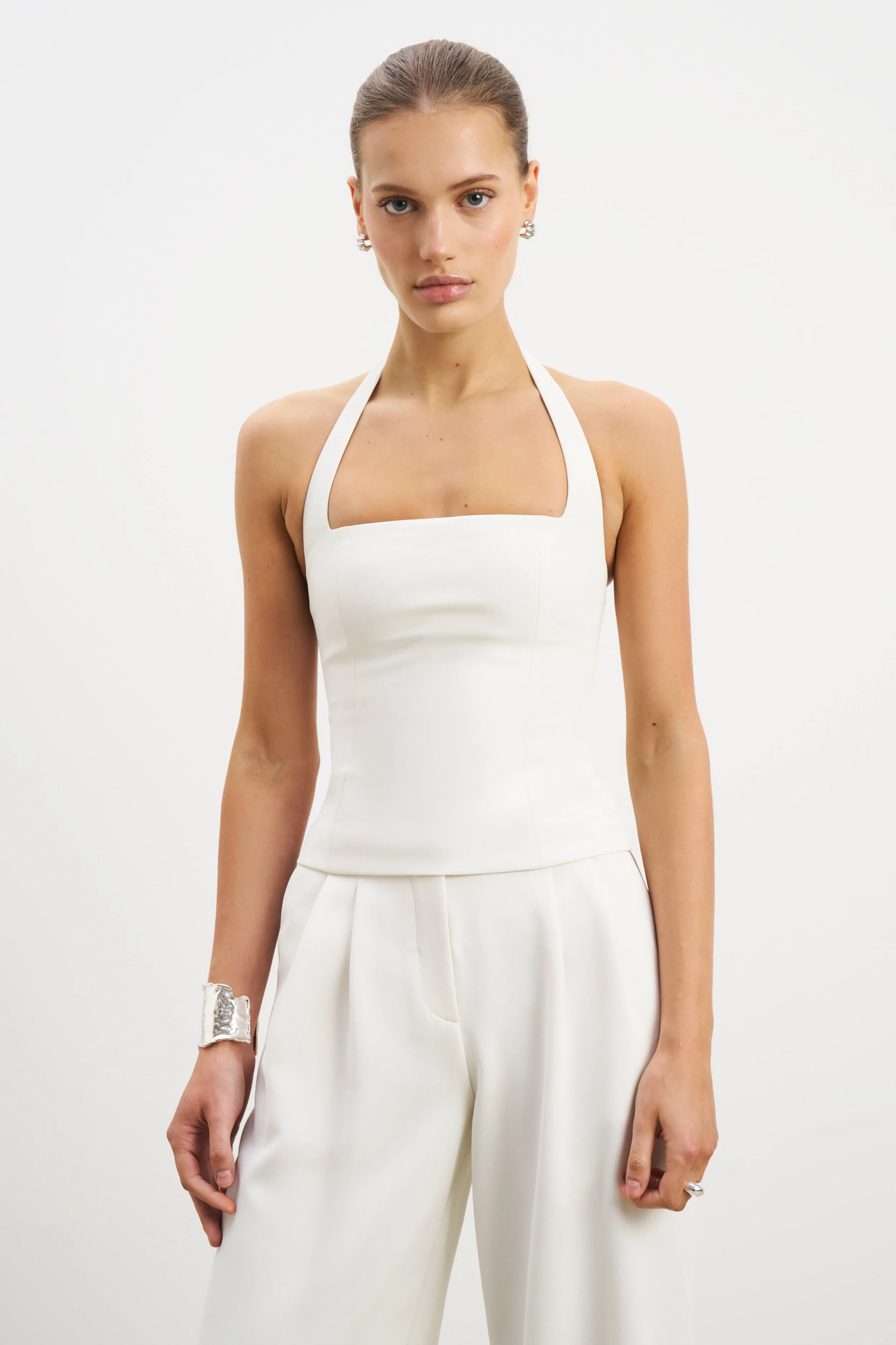 Effortless Tailored Halter Bodice Top - White Tagless Design