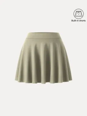 Stretchable AdjustableDrawstring Bamboo Ponte A-line Circle Skirt with Built-in Shorts and Pockets