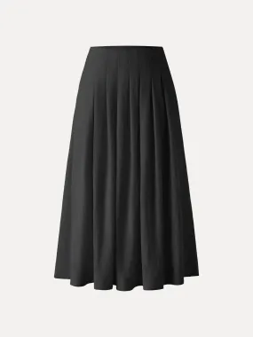 Wrinkle-resistant Cotton-linen Mid Rise Pleated Midi Skirt Comfy Stretch Flat Lock Seams