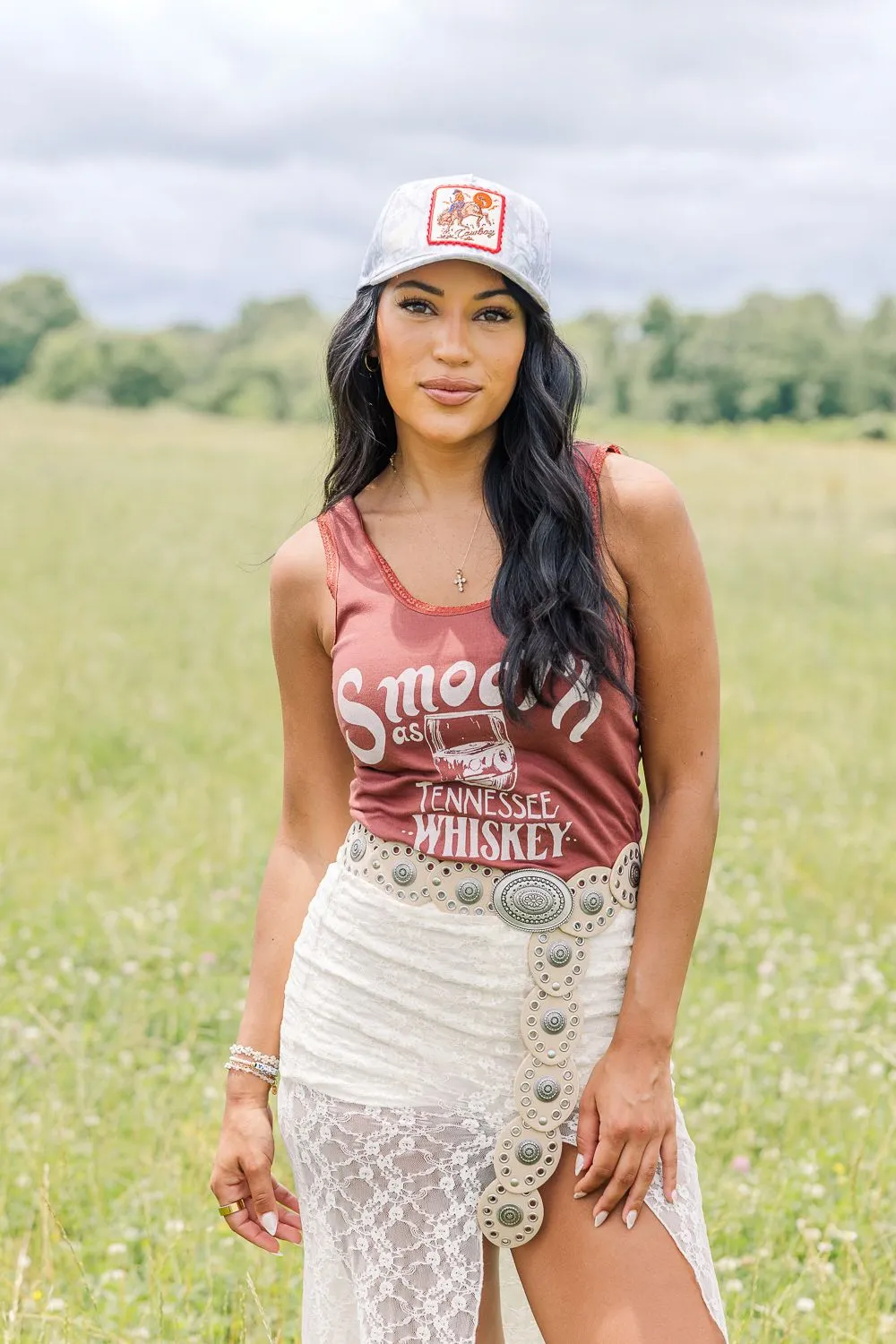 Smooth as Tennessee Whiskey Lace Tank Double Stitched Hems