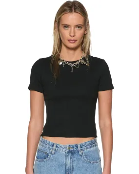 Rolled Hem Finish Contrast Stitch ARISE TEE BLACK