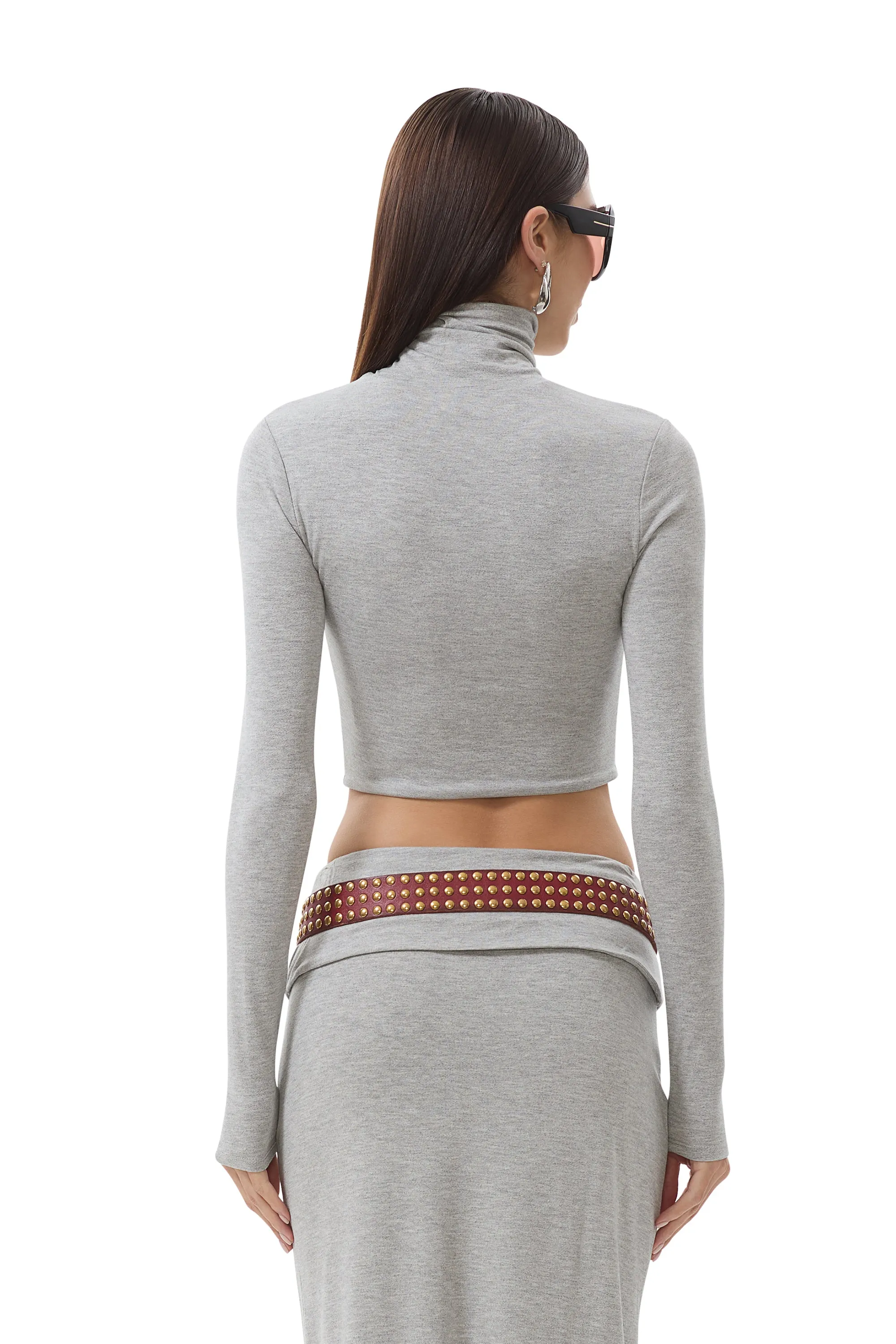 Micaela Crop Turtleneck - Heather Grey Quick Dry Material