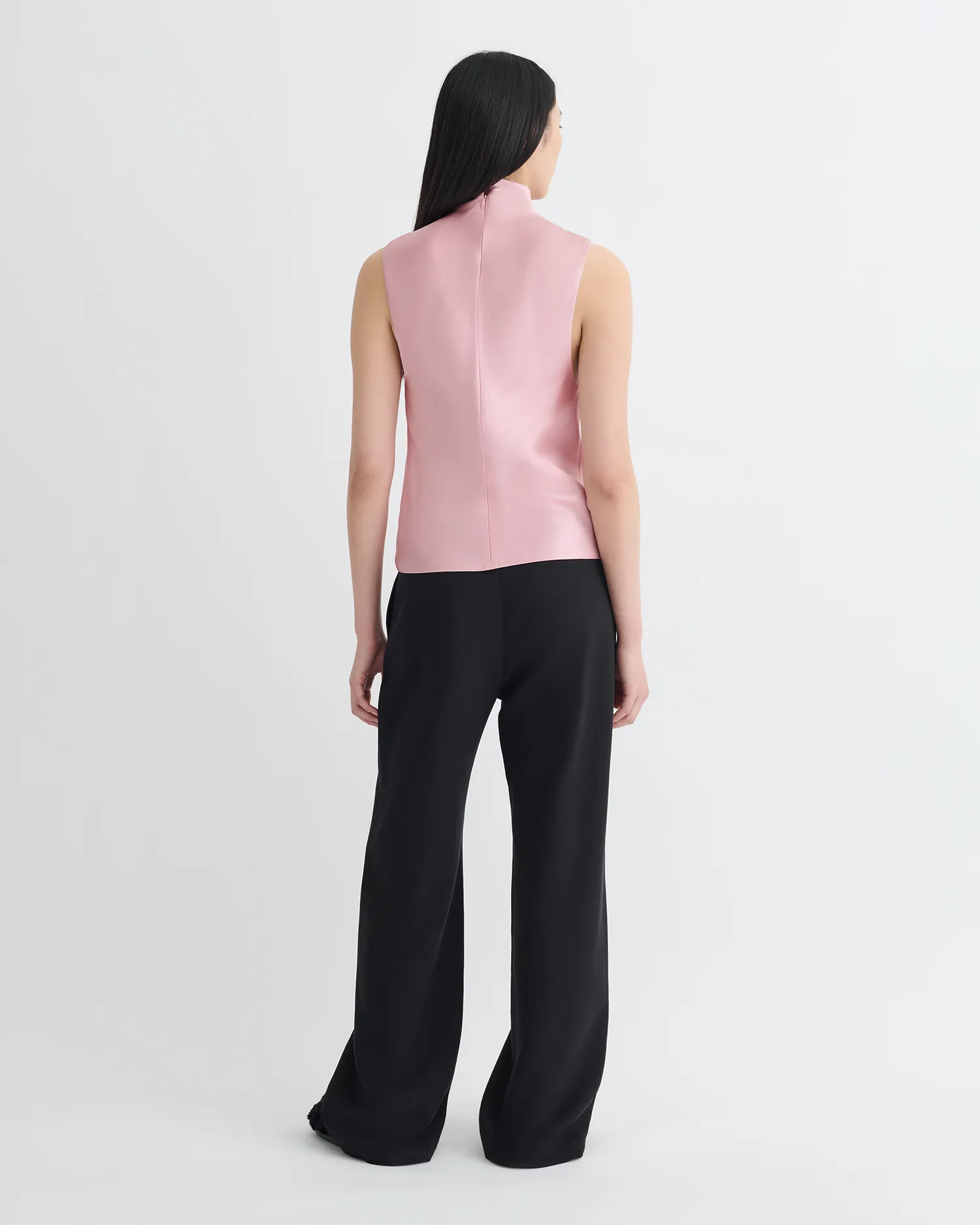 Layered Collar Structure Colson - Slip Satin Turtleneck Top - Pink