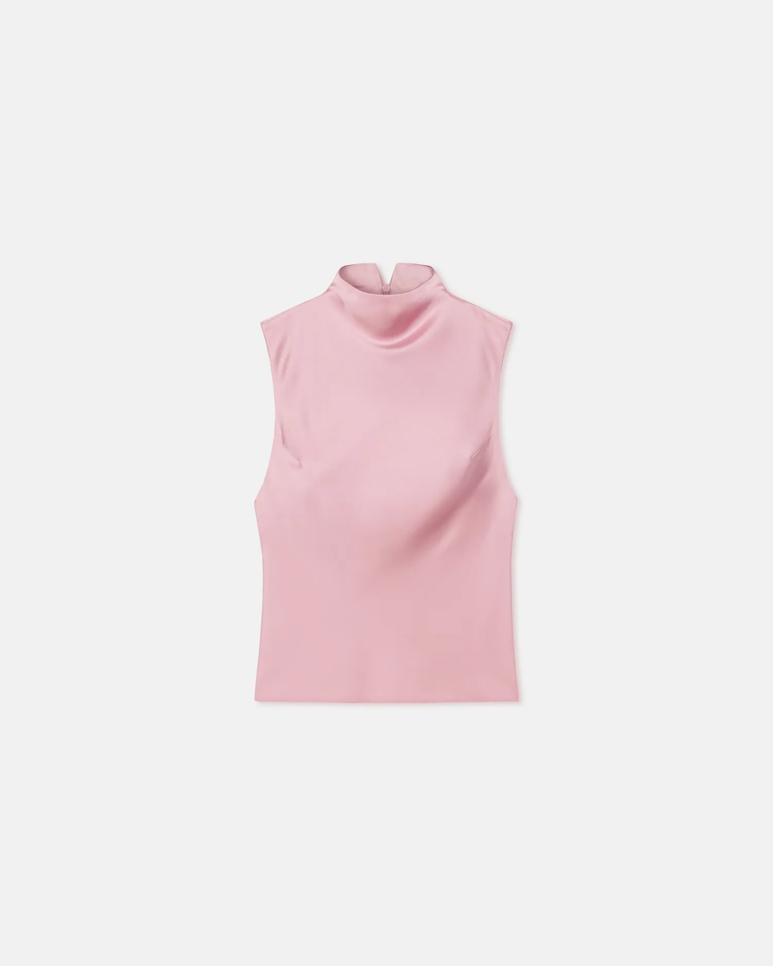 Colson - Slip Satin Turtleneck Top - Pink Self Fabric Tie Closure Luxurious Feel