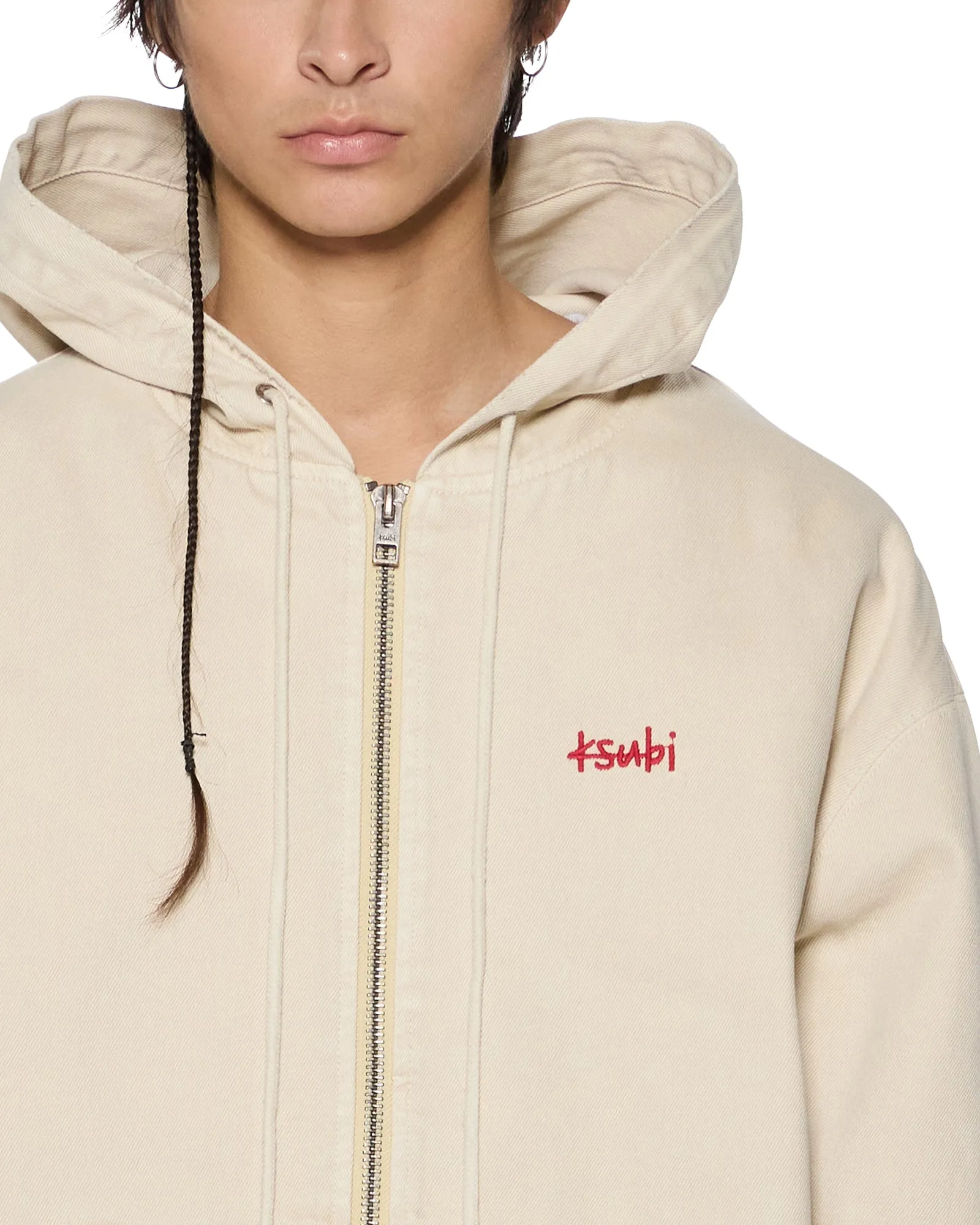 ZIPPED DENIM HOODIE ECRU Anti Microbial Lining