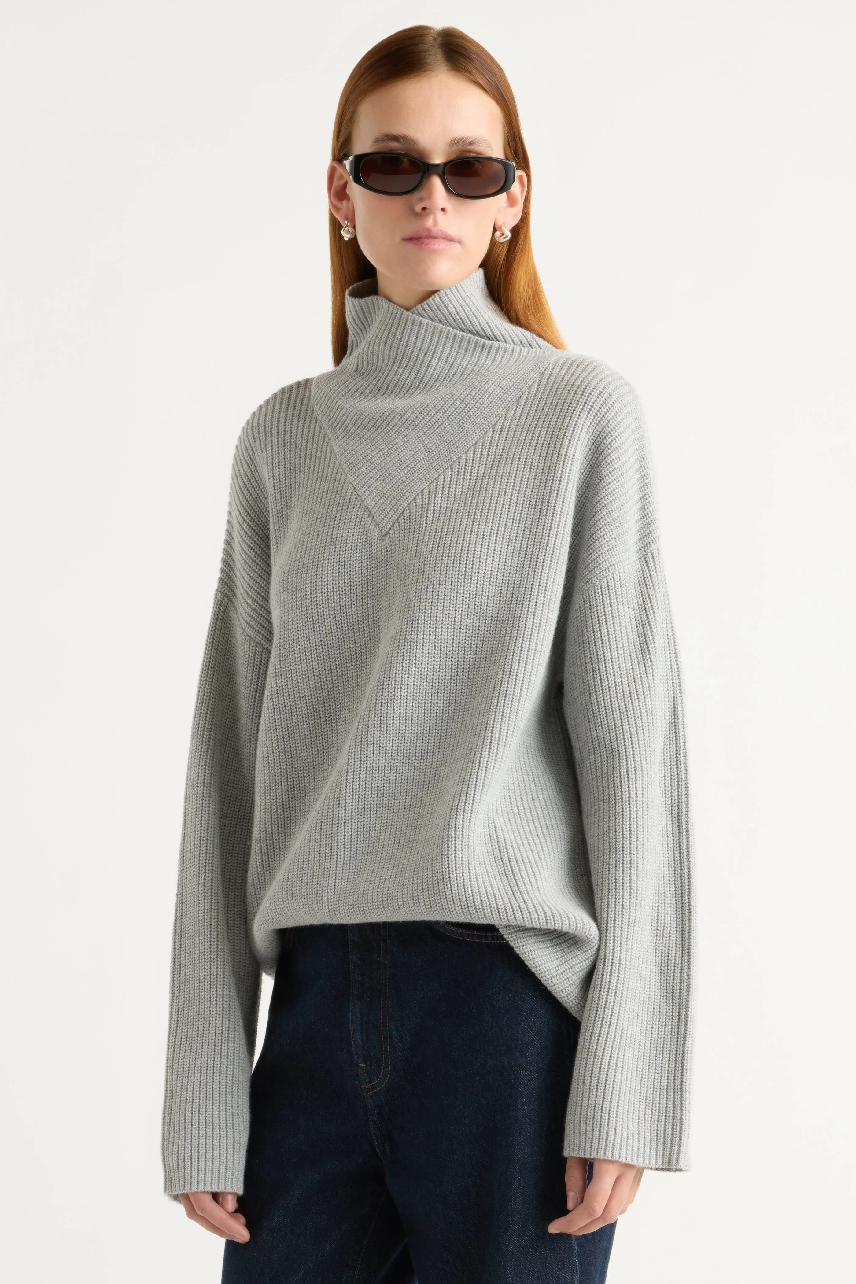 Daria Wrap-Neck Organic Cotton-Wool Sweater Comfy Wearable
