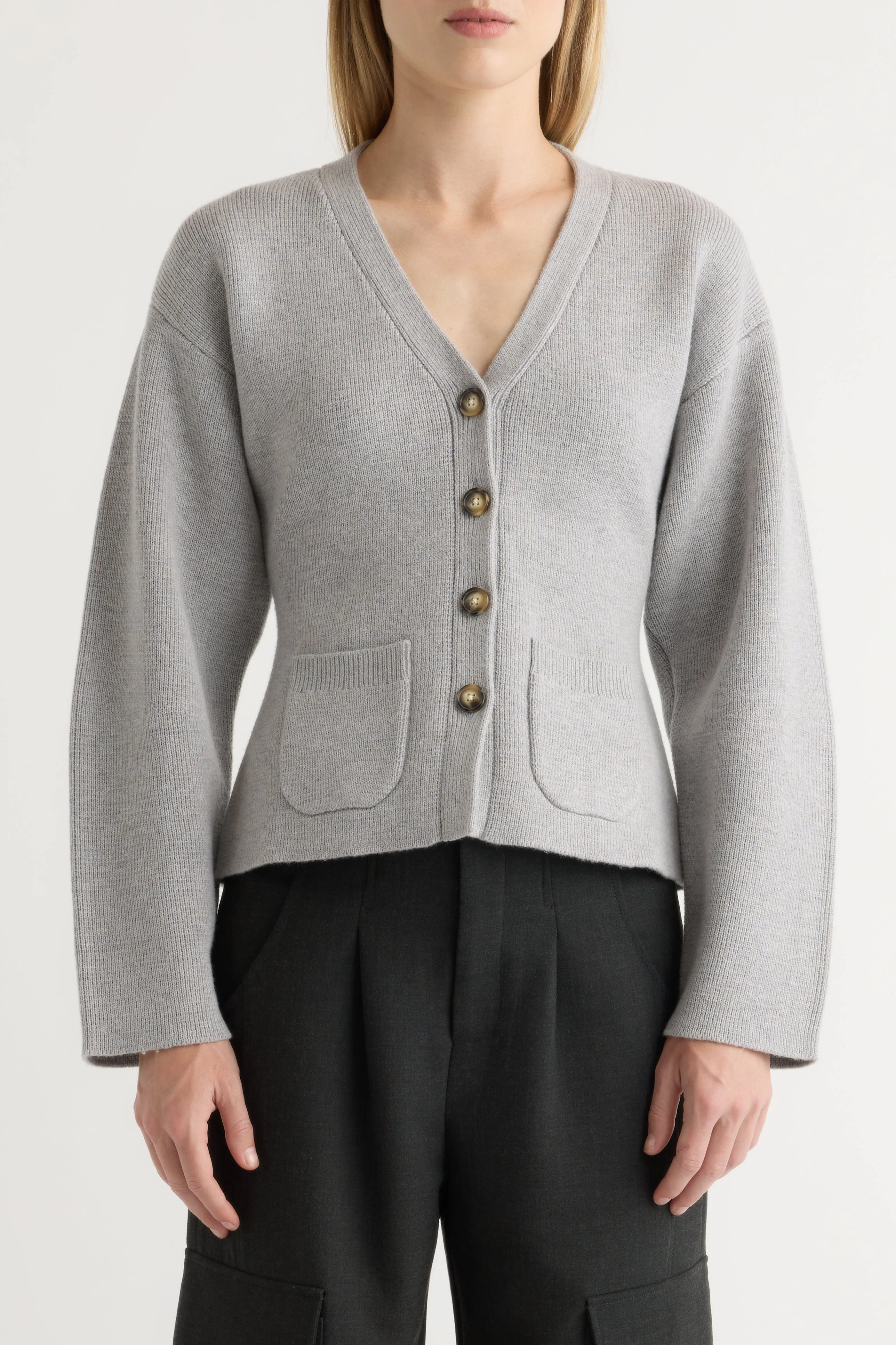 Chic Design Brushed Interior Elinor Organic Cotton-Wool V-Neck Cardigan
