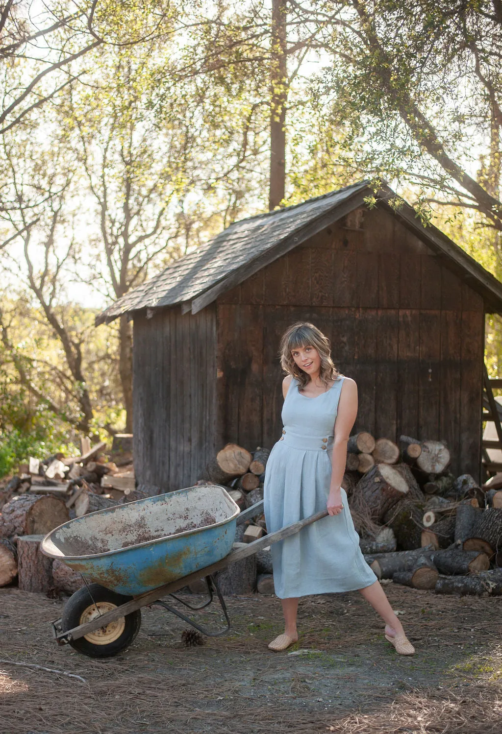 Brigid Jumper in BB Blue Texture Cotton Ruffle Detail