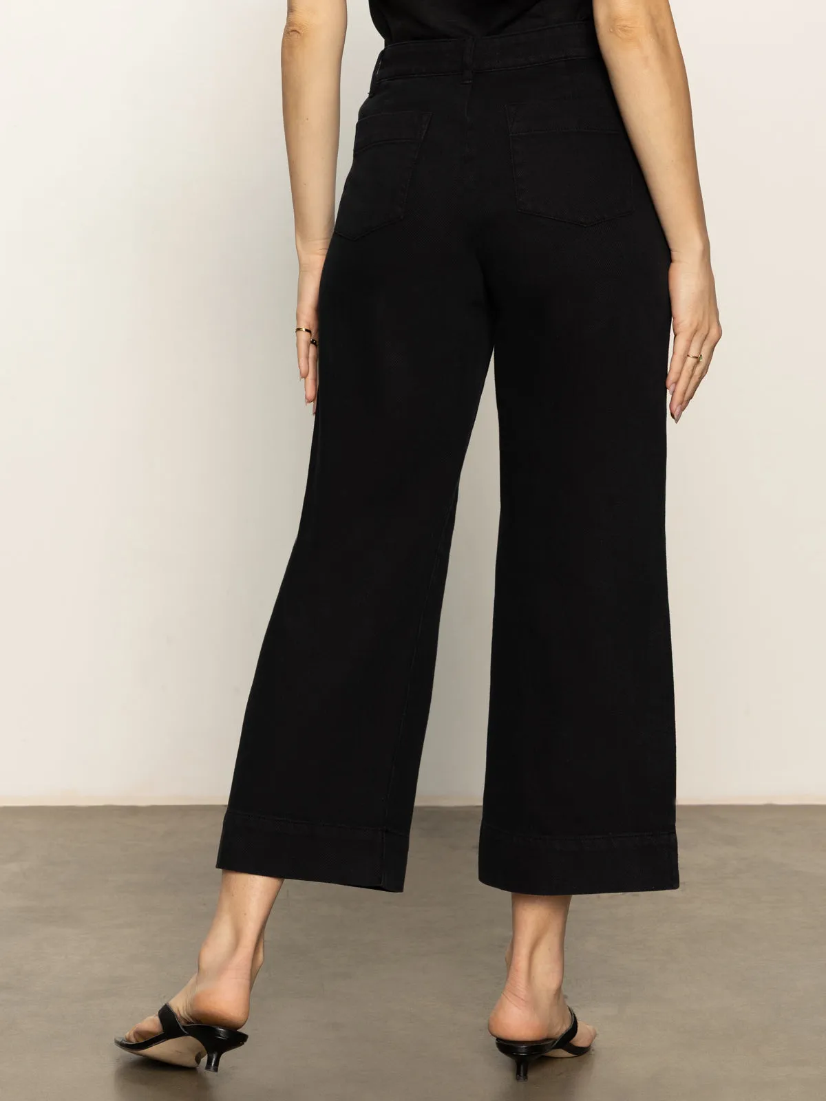 stain resistant coating Soft Marine Wide Leg Standard Rise Crop Pant Black