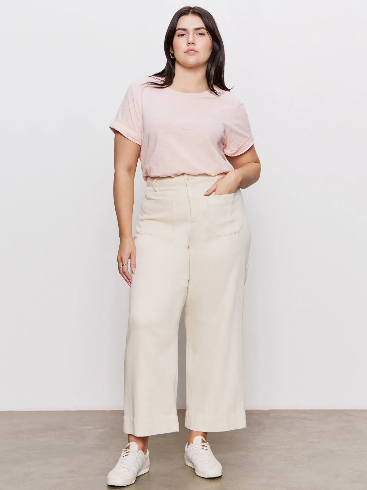 ReinforcedSeams Soft Marine Wide Leg Standard Rise Crop Pant Macrame Extended Sizing