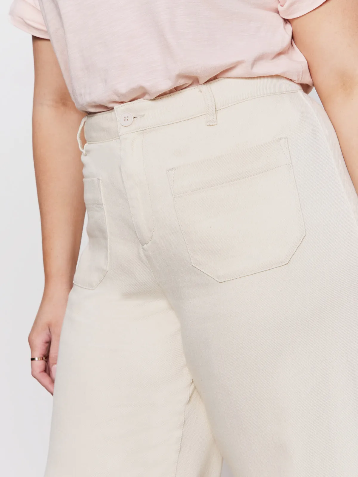 City Vibe Soft Marine Wide Leg Standard Rise Crop Pant Macrame Extended Sizing