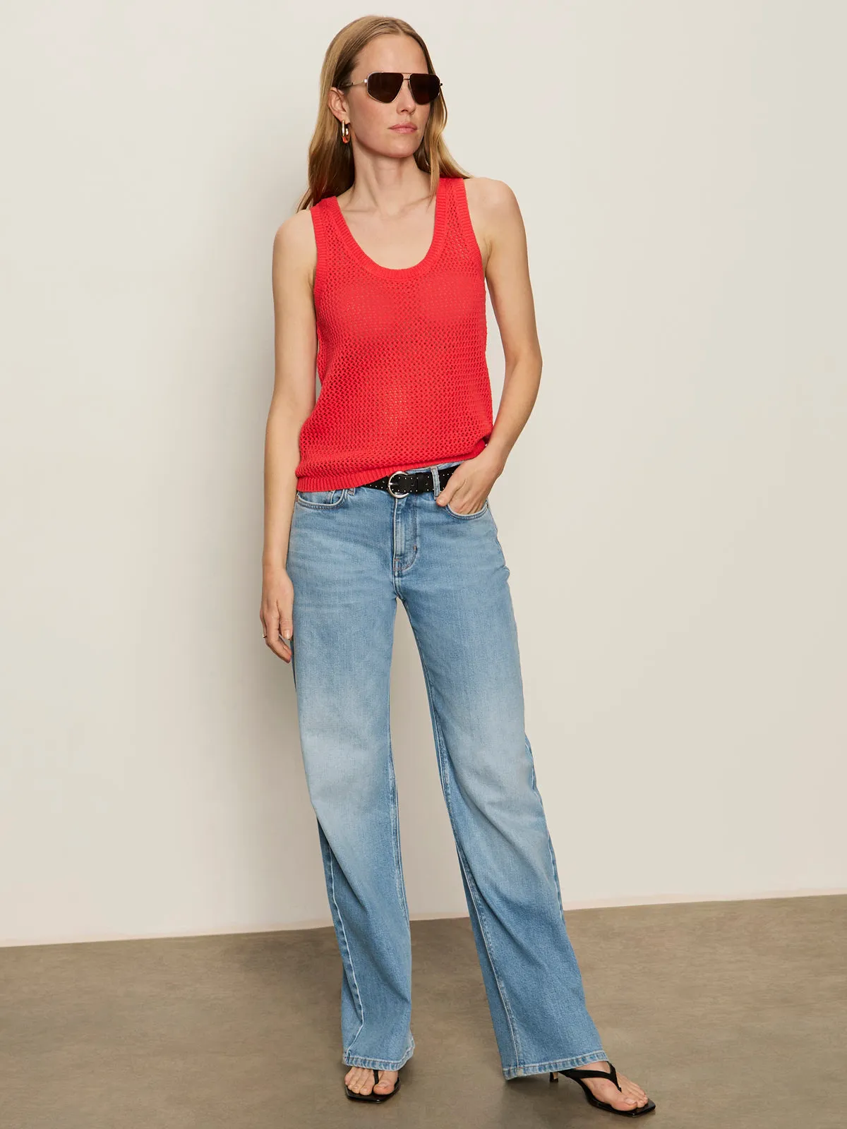 ReflectiveTrimDetails Mesh Stitch Shell Sweater Cayenne