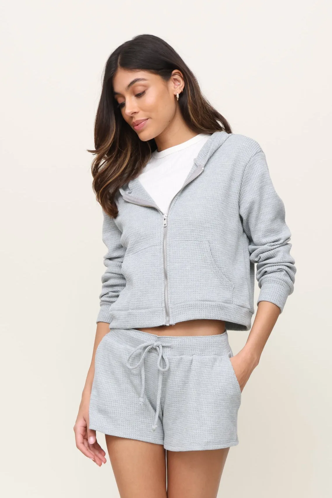 Non Restrictive Fit Elasticized Waistband Lazy Day Waffle Zip Up