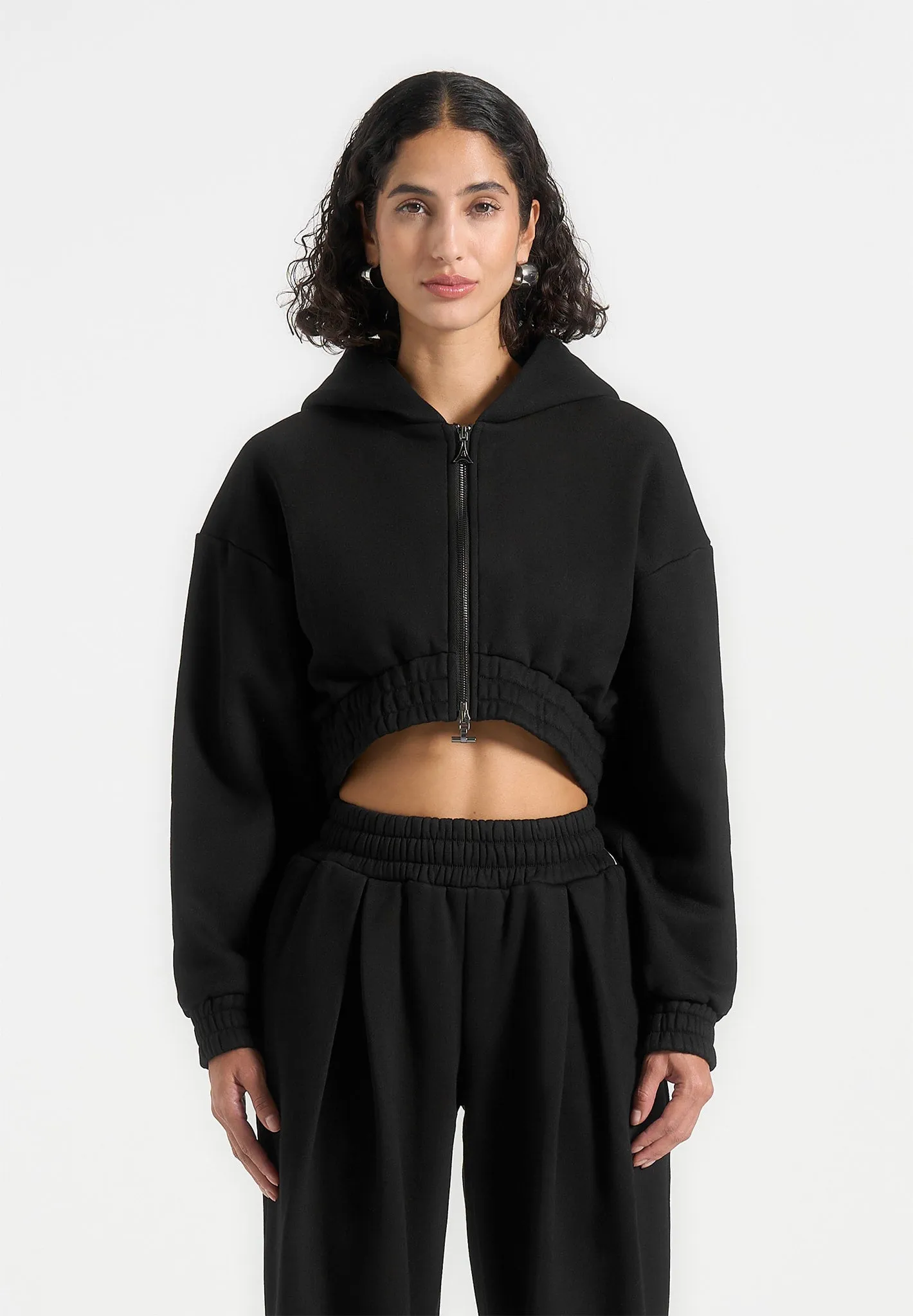 Stretch Fit Top Josiane - Relaxed Zip Through Hoodie - Black