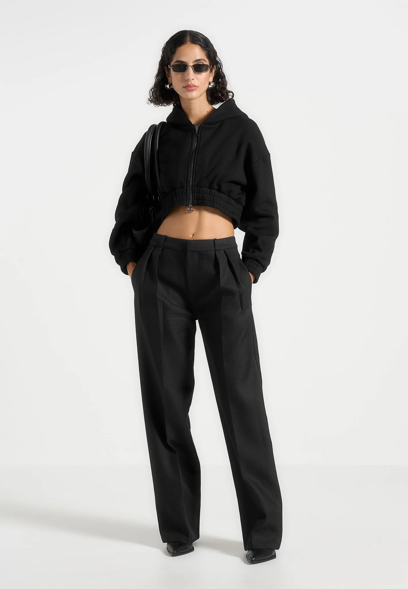 Josiane - Relaxed Zip Through Hoodie - Black Water resistant coating Modern Polo