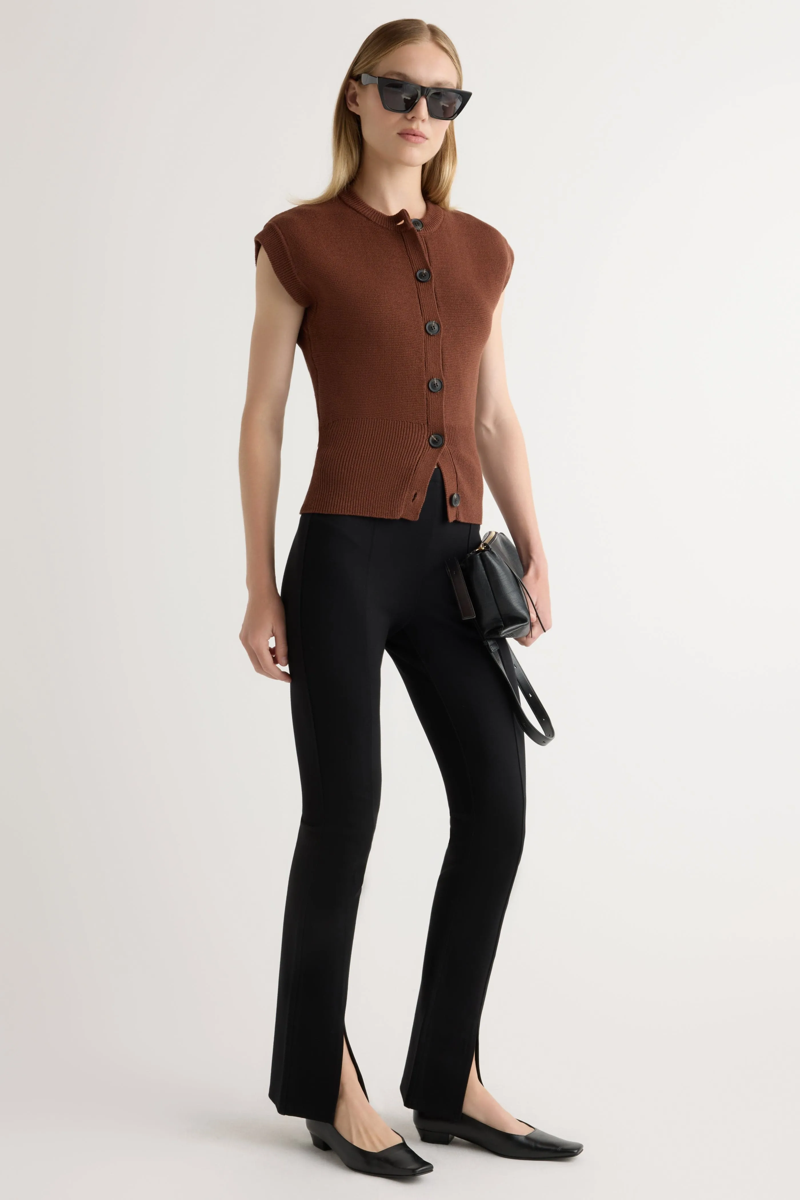 Stretch Knit Material Solea Button Knit Vest