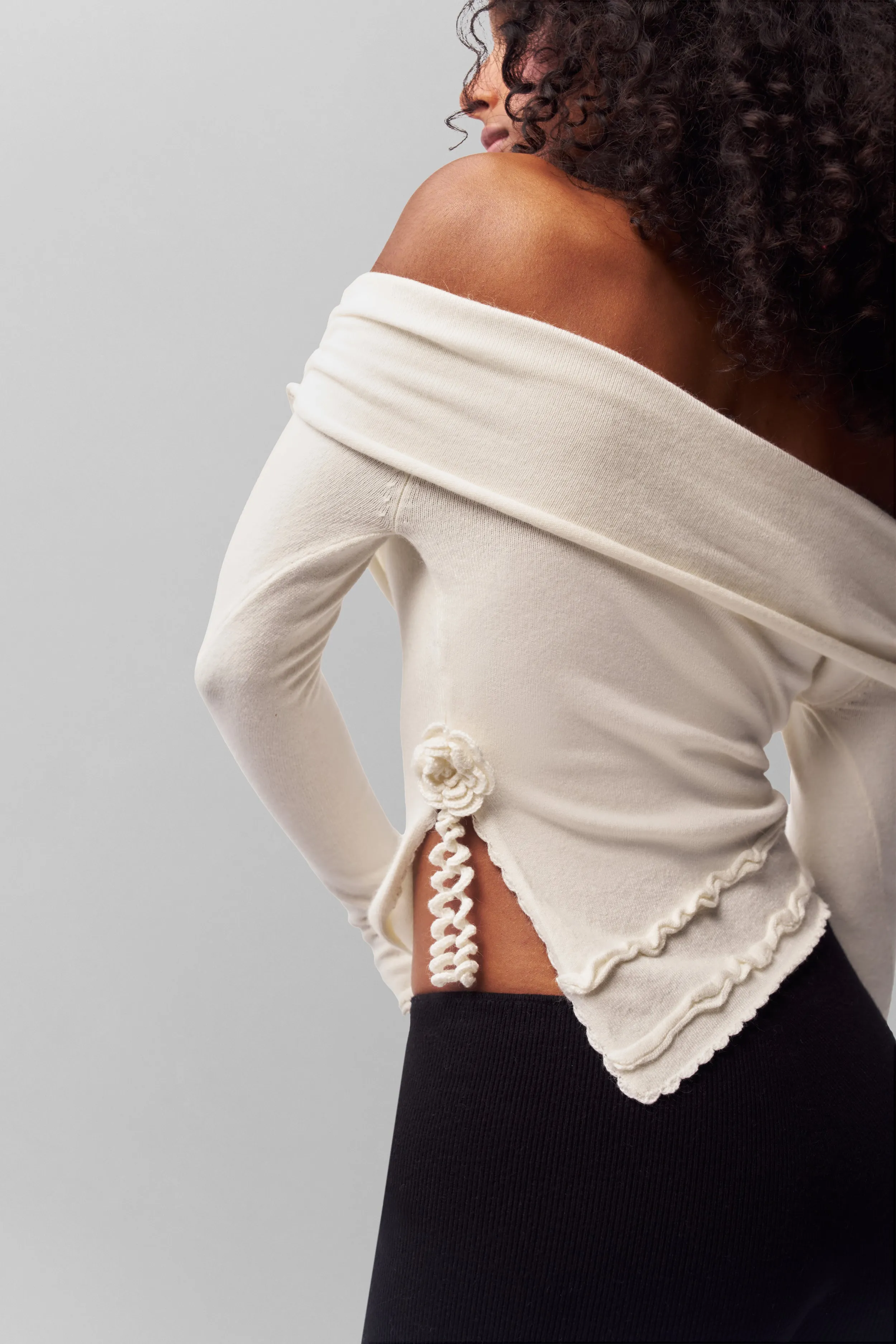 Anti Pilling Fabric Soler Fold Over Knit Top