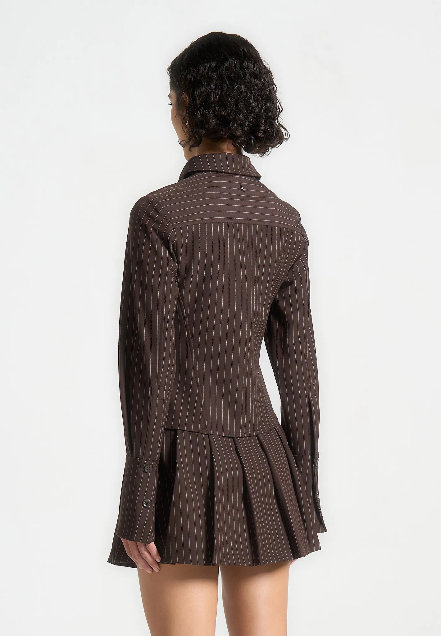 Chic Style Business Fashion Sonia - Pinstripe Angled Shirt - Brown