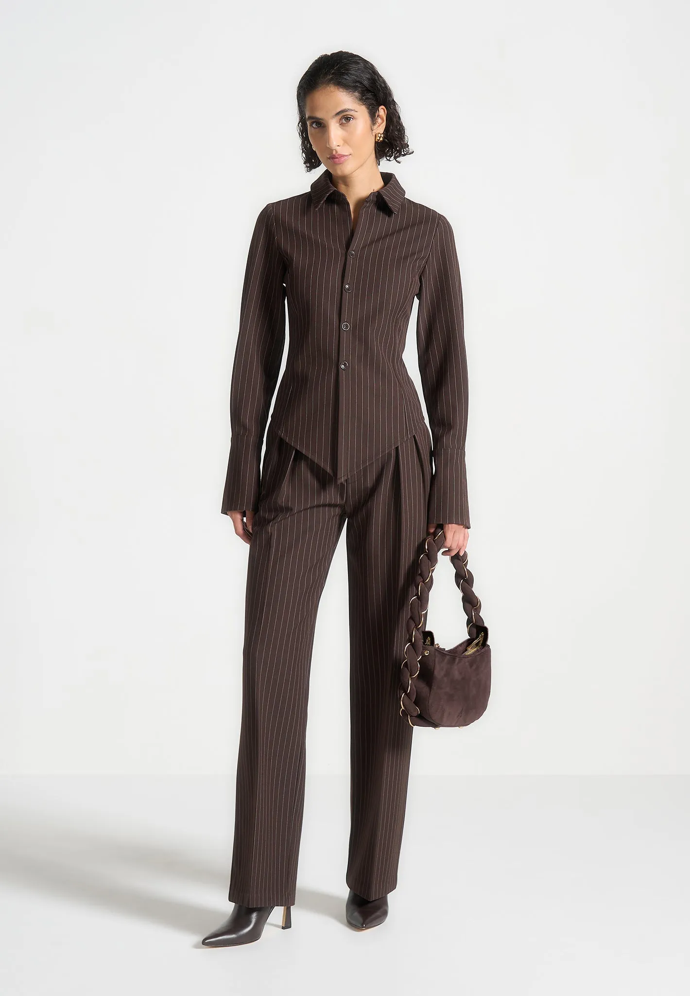 Tailored Comfort Business Essential Sonia - Pinstripe Angled Shirt - Brown