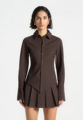 Everyday Top Sonia - Pinstripe Angled Shirt - Brown