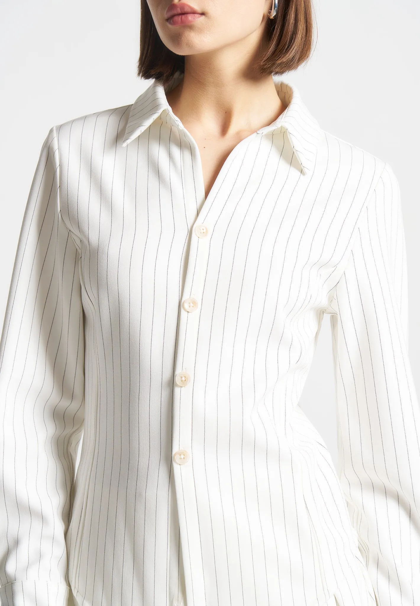 Sonia - Pinstripe Angled Shirt - White Classic Comfort