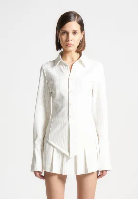 Sonia - Pinstripe Angled Shirt - White Comfortable Office Wear Cozy Comfort