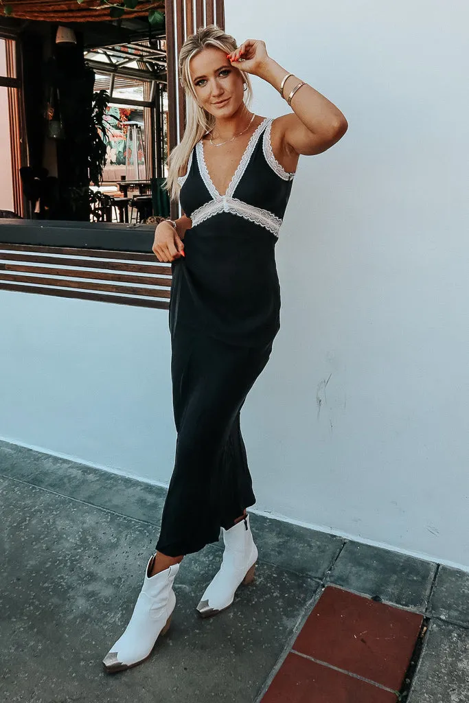 ConvertibleCollarSystem Sophia Satin Lace Maxi Dress - Black