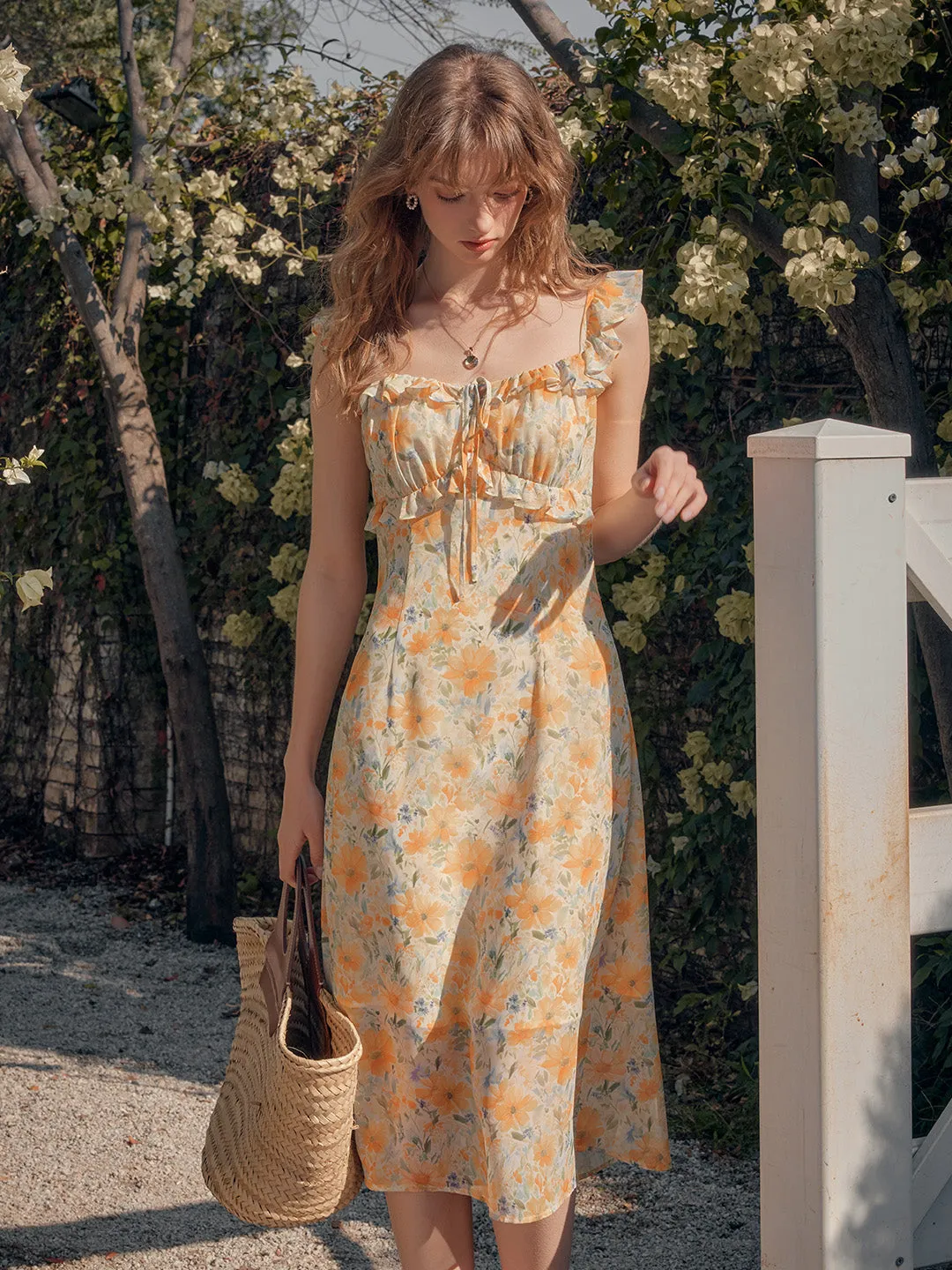 Layered Look Sophia Square Neck Ruffle Sleeve Dress