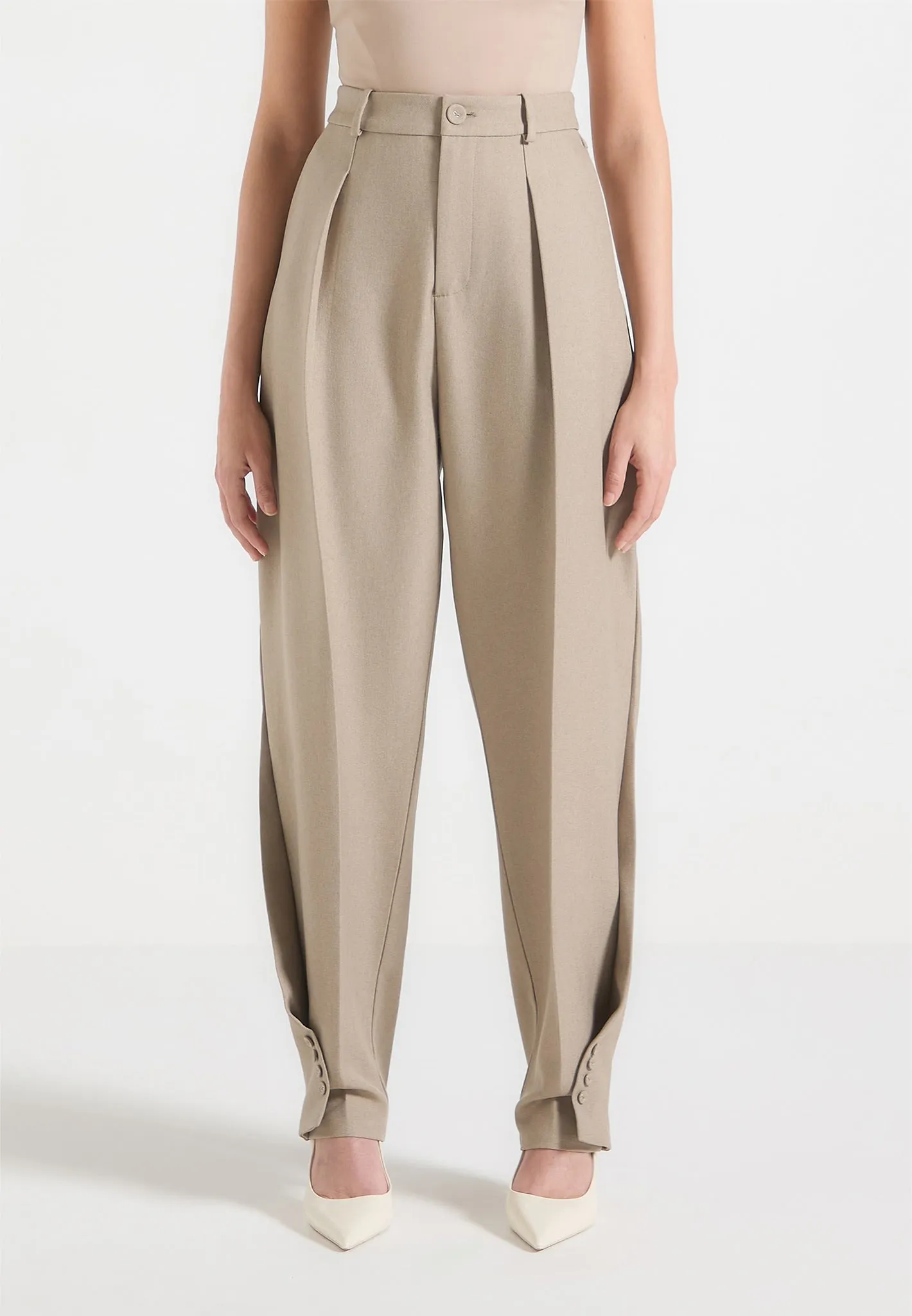 Sophie - Twist Leg Tailored Trousers - Taupe premium fabric