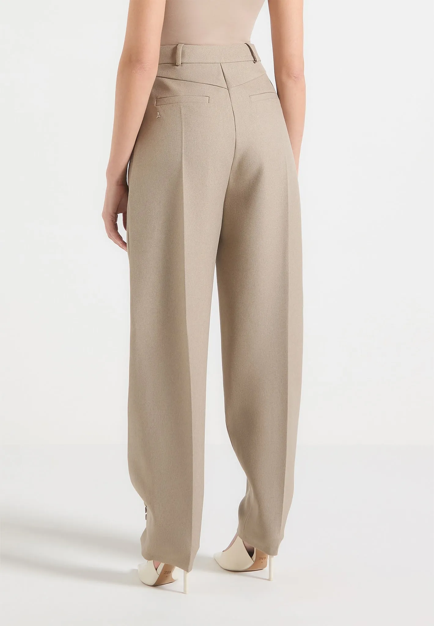 Sophie - Twist Leg Tailored Trousers - Taupe Office Comfort Premium Style