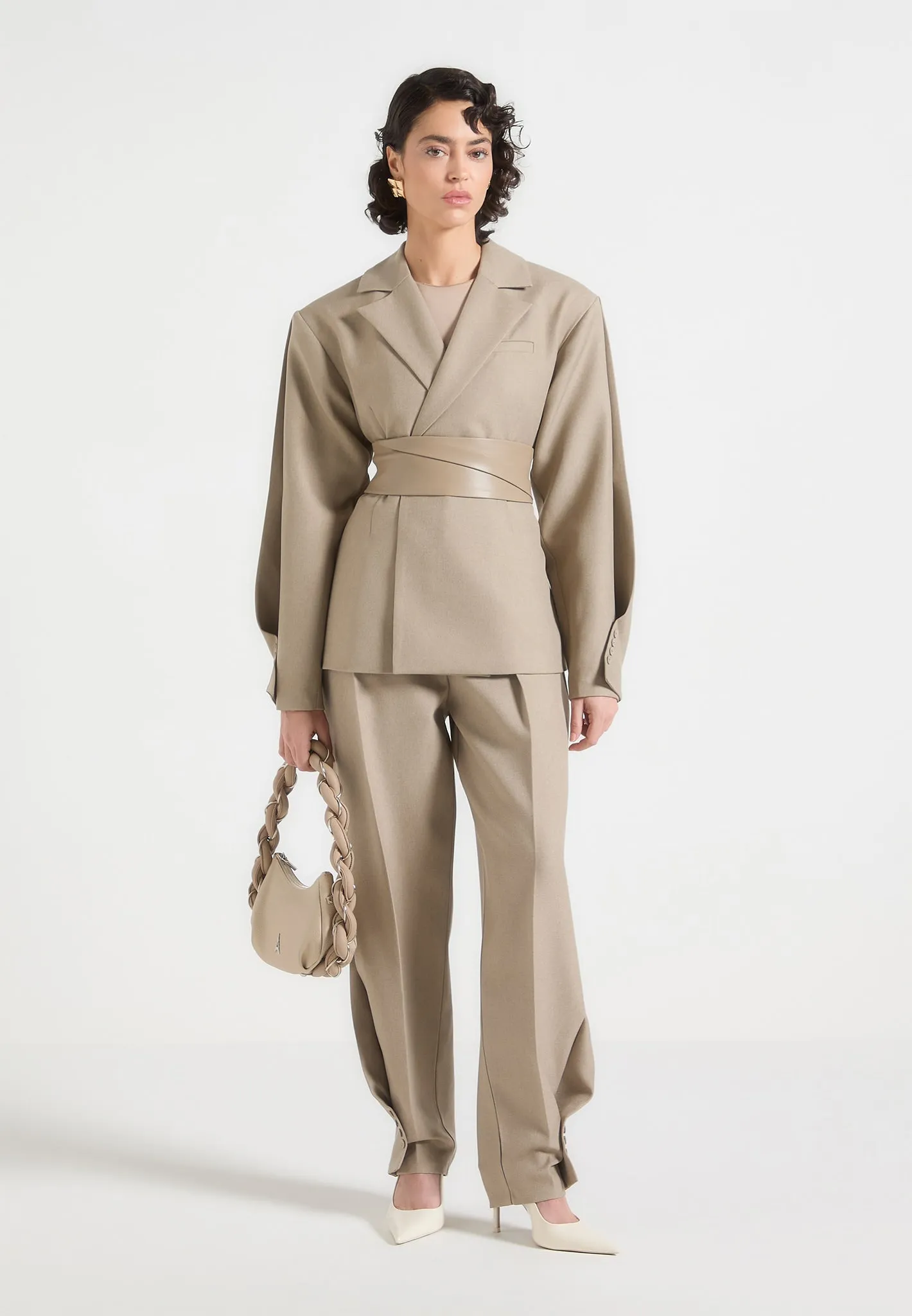 Sophisticated Tailoring Sophie - Twist Leg Tailored Trousers - Taupe