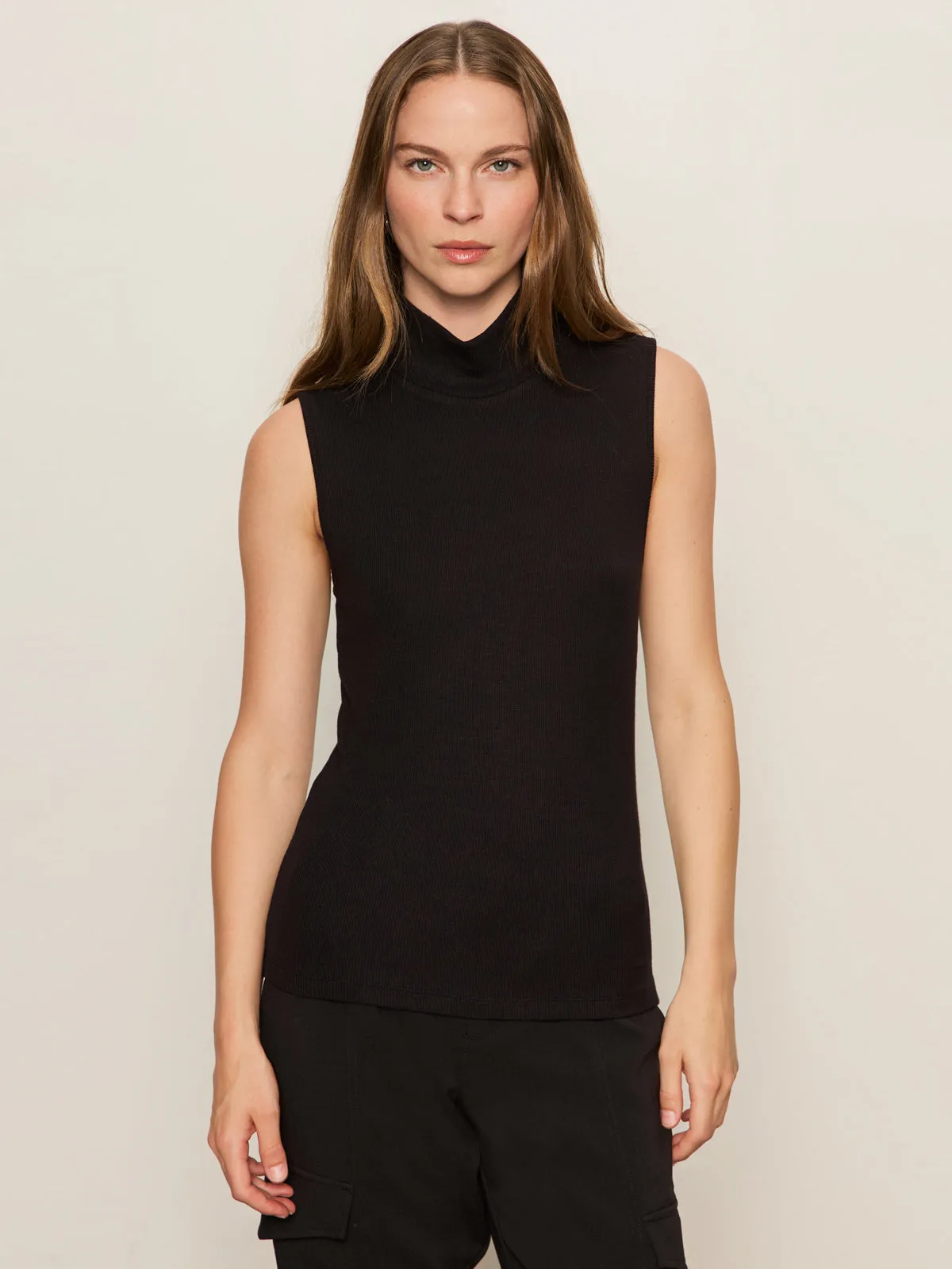 Essential Sleeveless Mock Neck Tank Black Teens