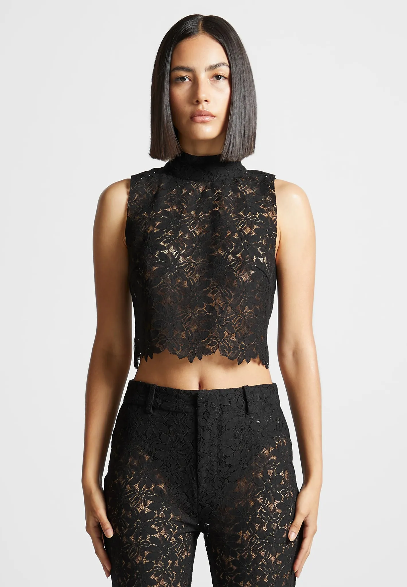 SustainableManufacturing Lace Open Back Top - Black