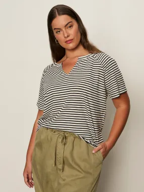 Outdoor Outfit Style Notch Neck Tee Light Oat/Black Stripe Extended Sizing