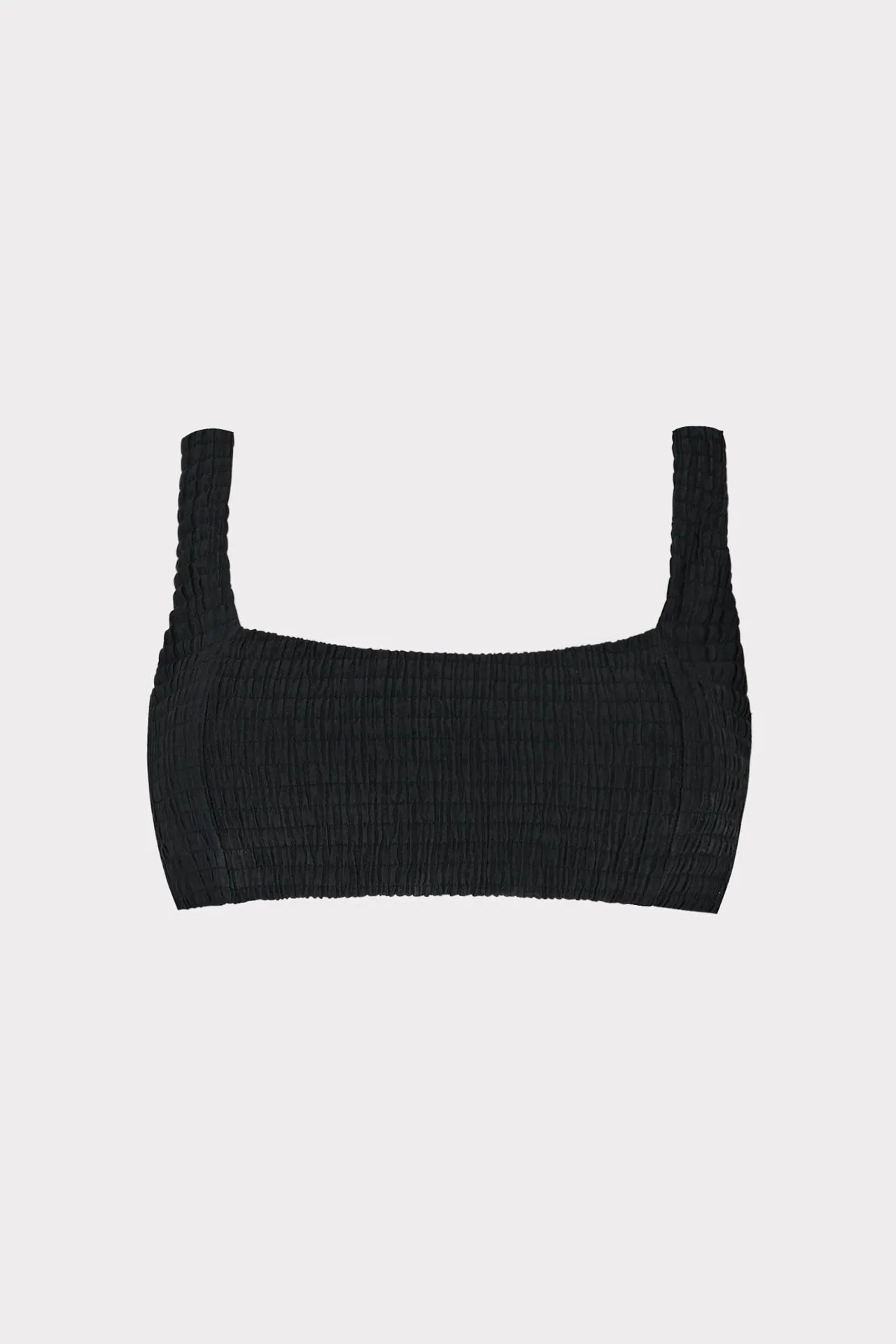 Roll Resistant Hem Seamless Edge Binding Square Neck Bikini Top With Smocking