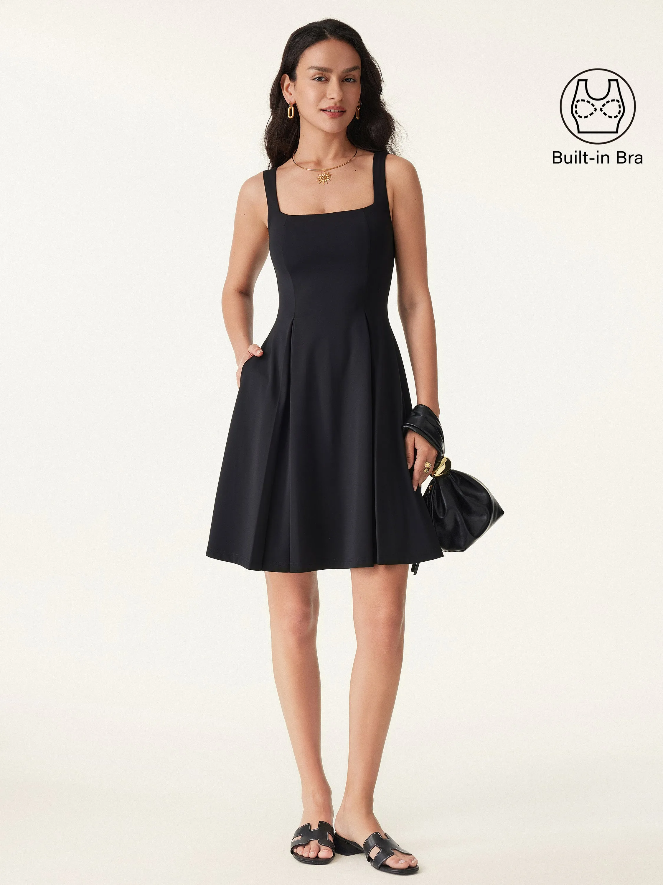 Square Neck Fit-and-flare Mini Brami Dress Classic Layering Statement-Piece