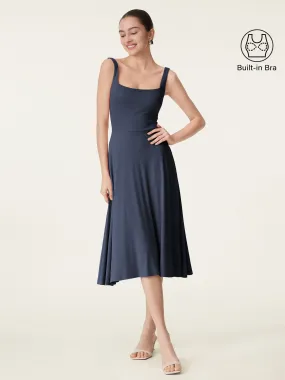 Autumn Mood Square Neck Flowy New Airy Brami Midi Dress