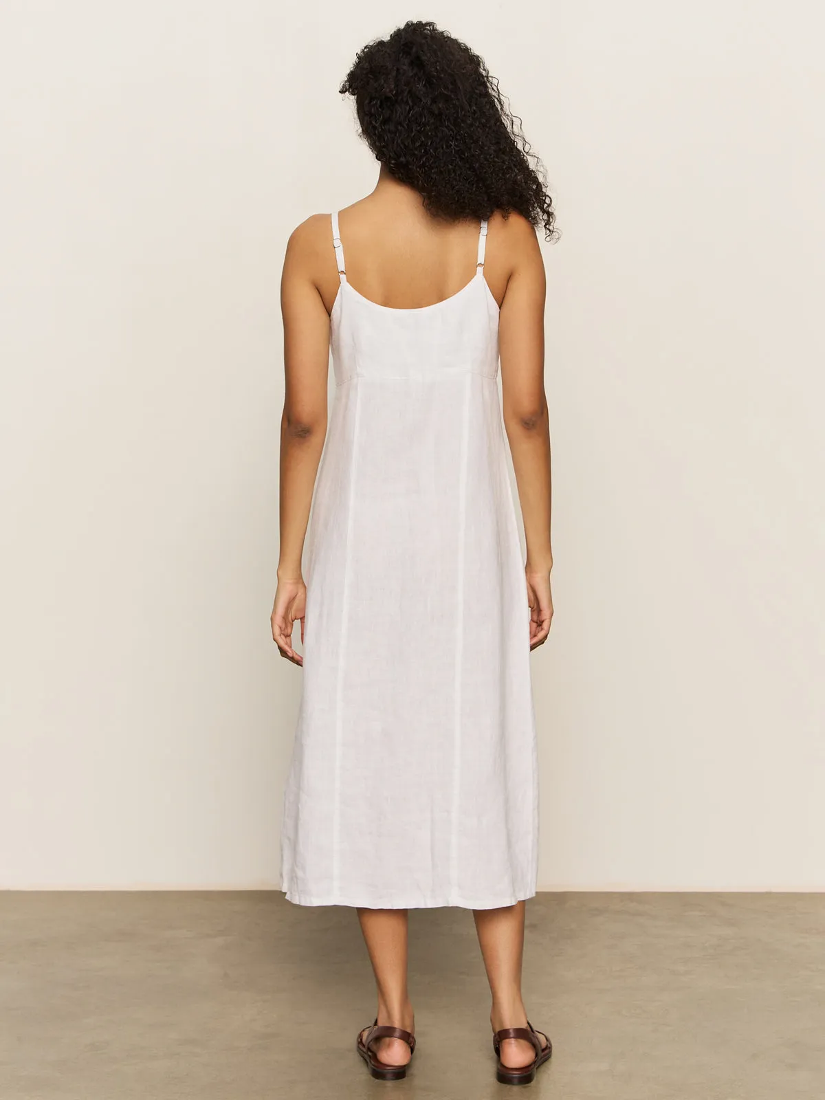 Cool Touch Embroidered-Detail Wilder Linen Dress Bleached White