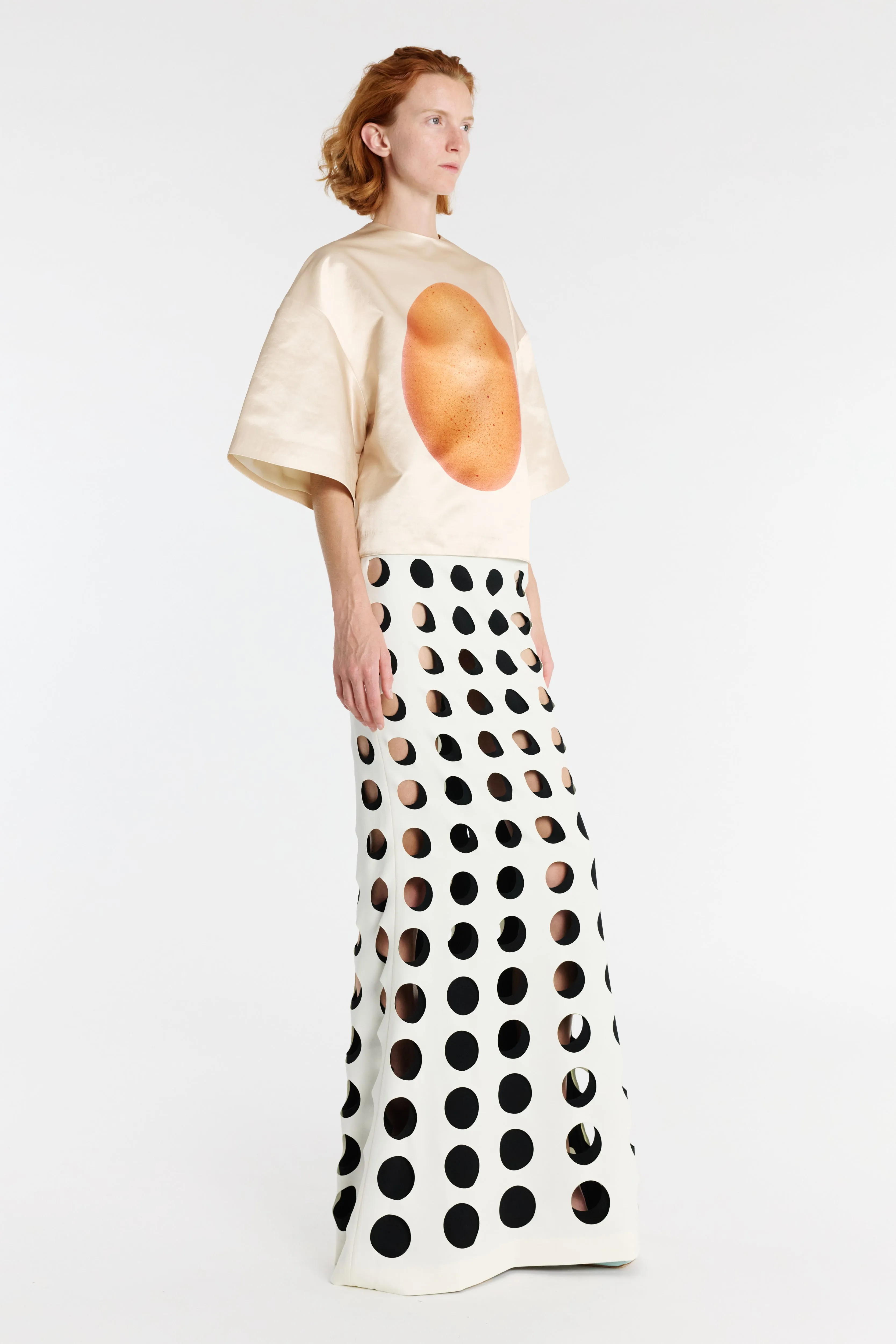 Microfiber texture Weighted Hem Trim Boiled Egg Satin Top Peach