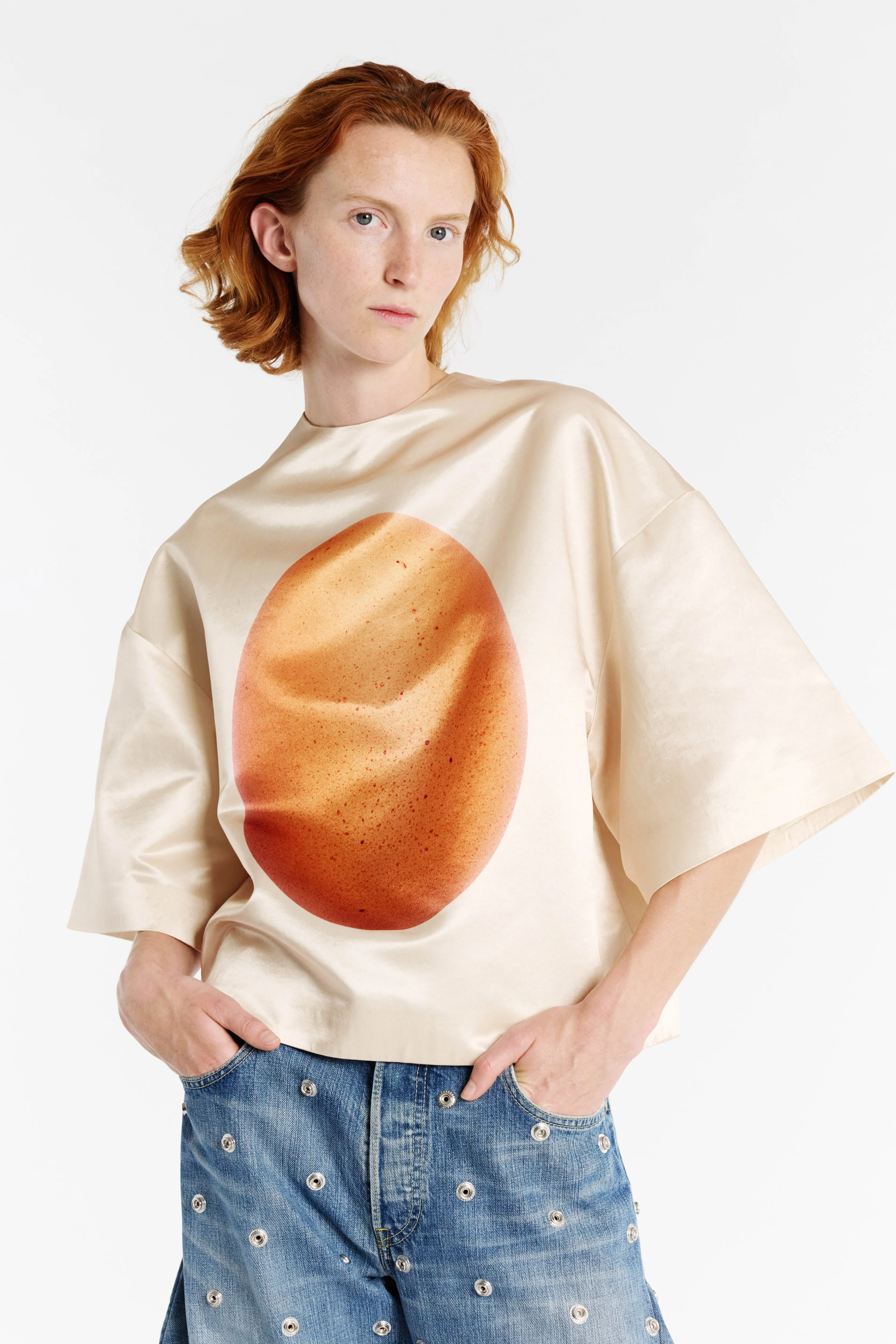 SeamlessDesign Boiled Egg Satin Top Peach