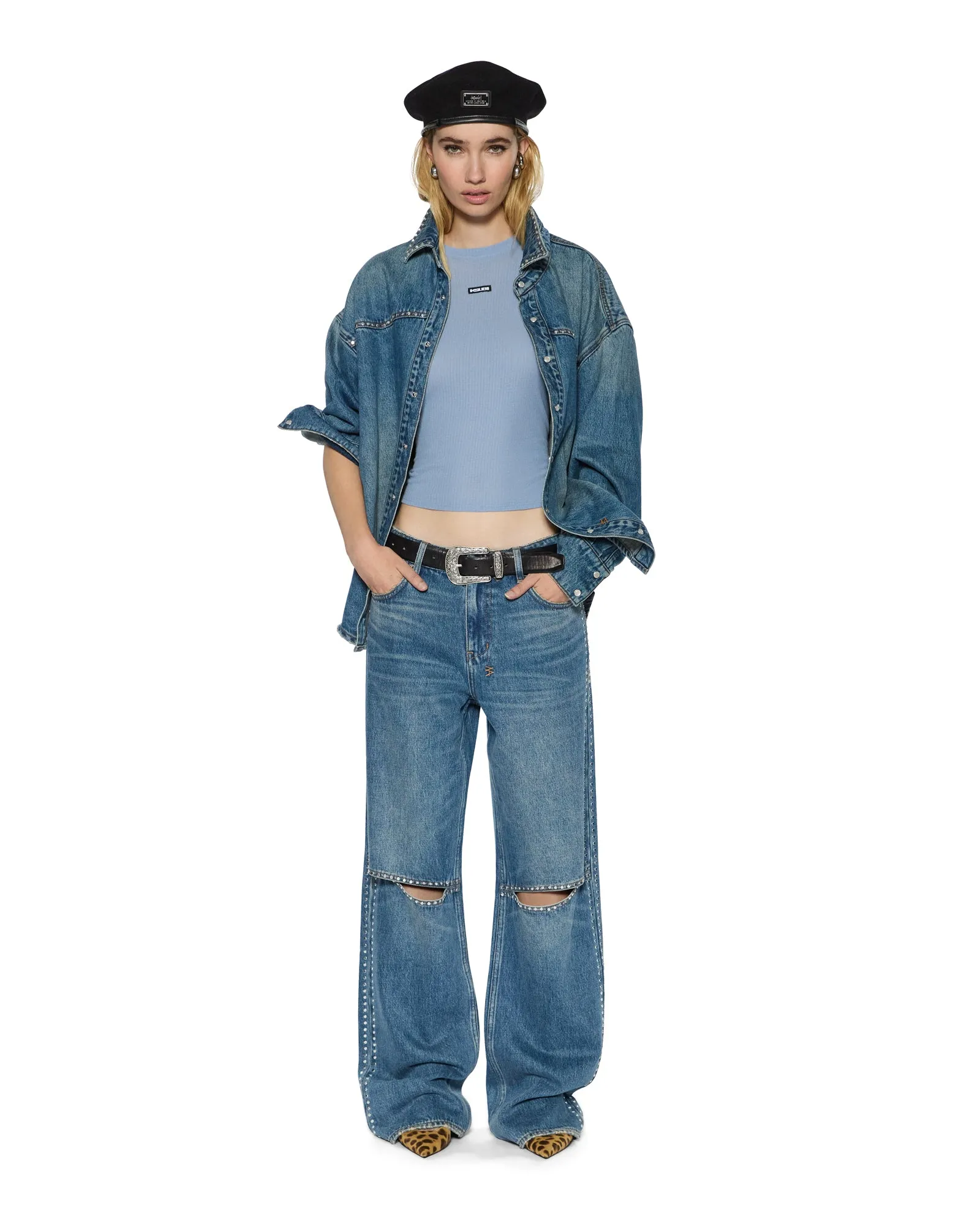 Stretch Knit Material STAPLE SS TEE ICE BLUE SHEER