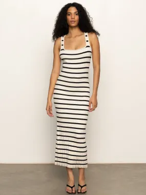 Starlit Rib Maxi Dress Light Oat/Black Drawstring-Closure Statement-Print