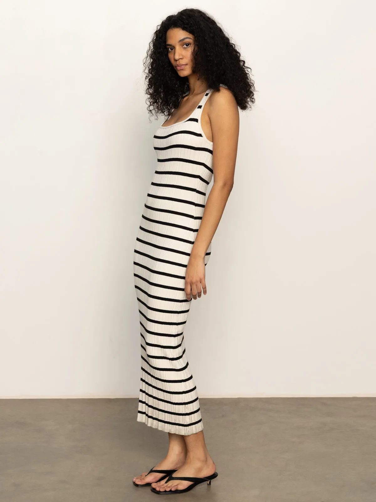 High UV Block Starlit Rib Maxi Dress Light Oat/Black